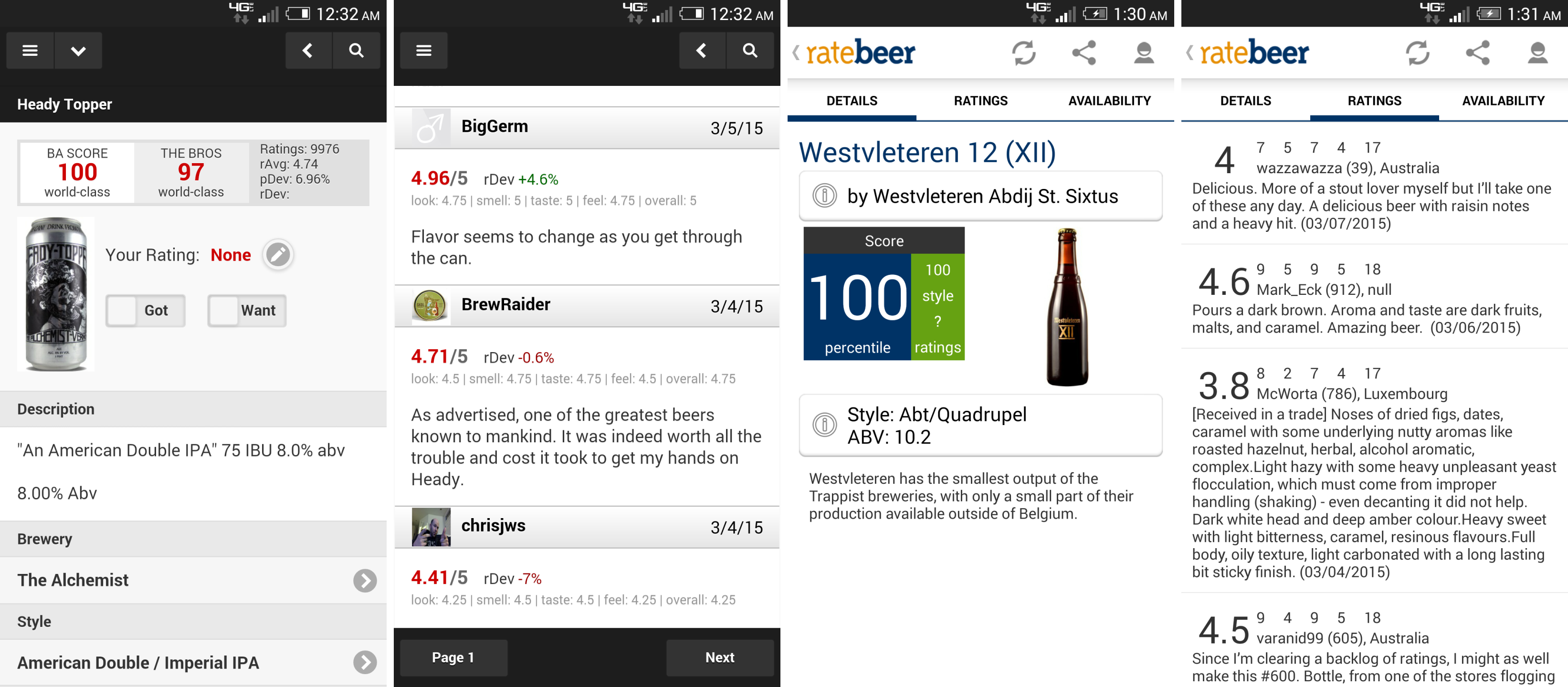 Viewing the beers and the ratings on each app