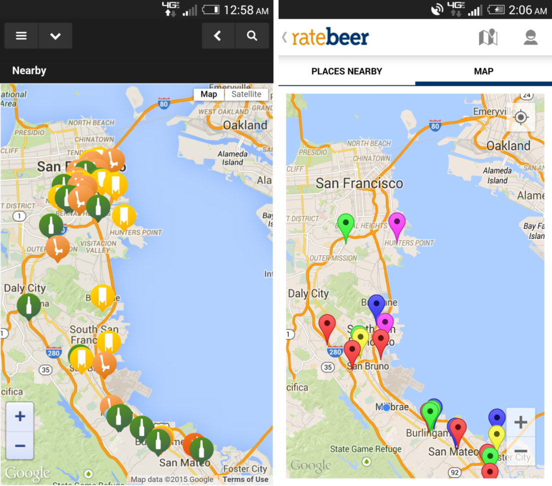 Map interfaces from the two apps