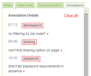 Screenshot of the Annotations tab in the video view side module