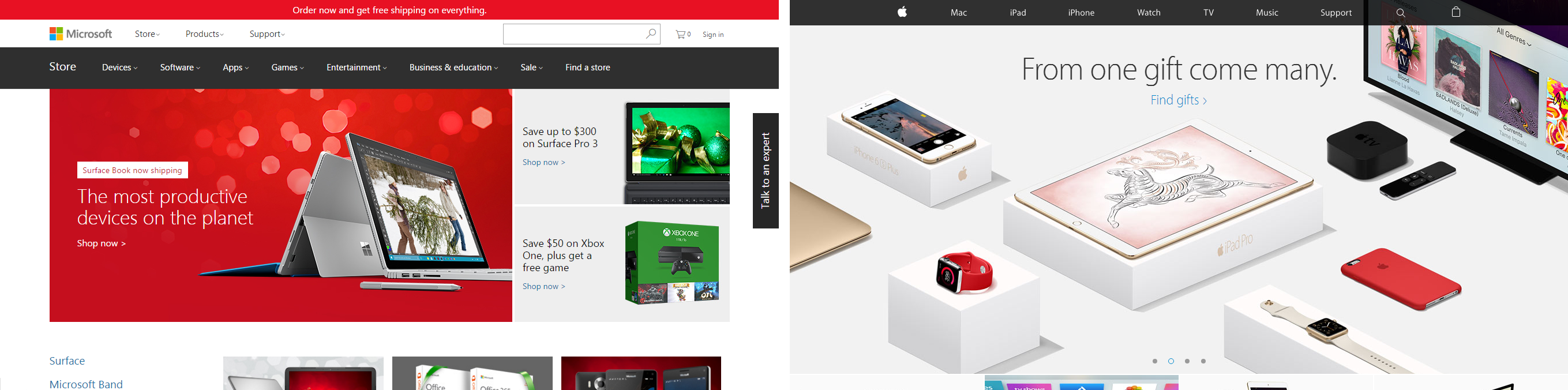 Screenshots of Microsoft and Apple home pages