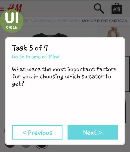 Screenshot showing the TryMyUI mobile user testing app's "bubble" UI