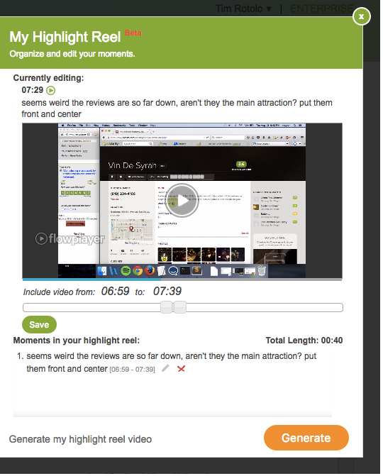 User testing video clip added to highlight reel