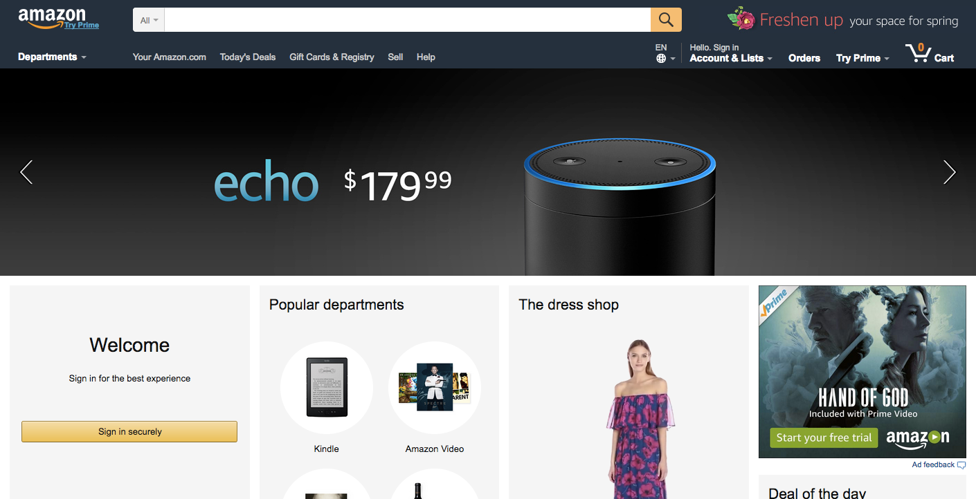 Screenshot of Amazon's home page