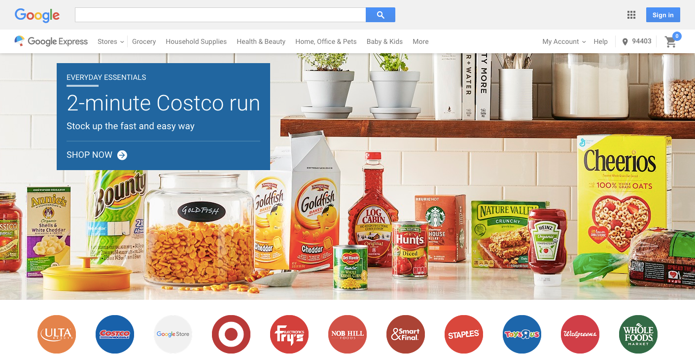 Screenshot of Google Express home page