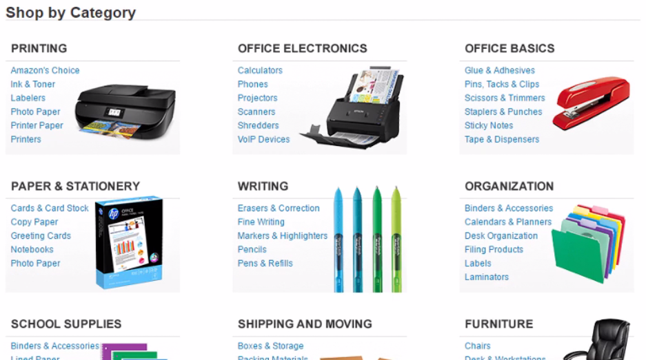 Office supplies section during Amazon usability test
