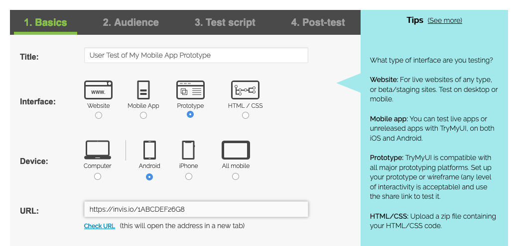 How to set up a prototype user test on Trymata