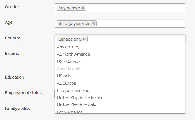 Tester demographic filter for Canada only user testing