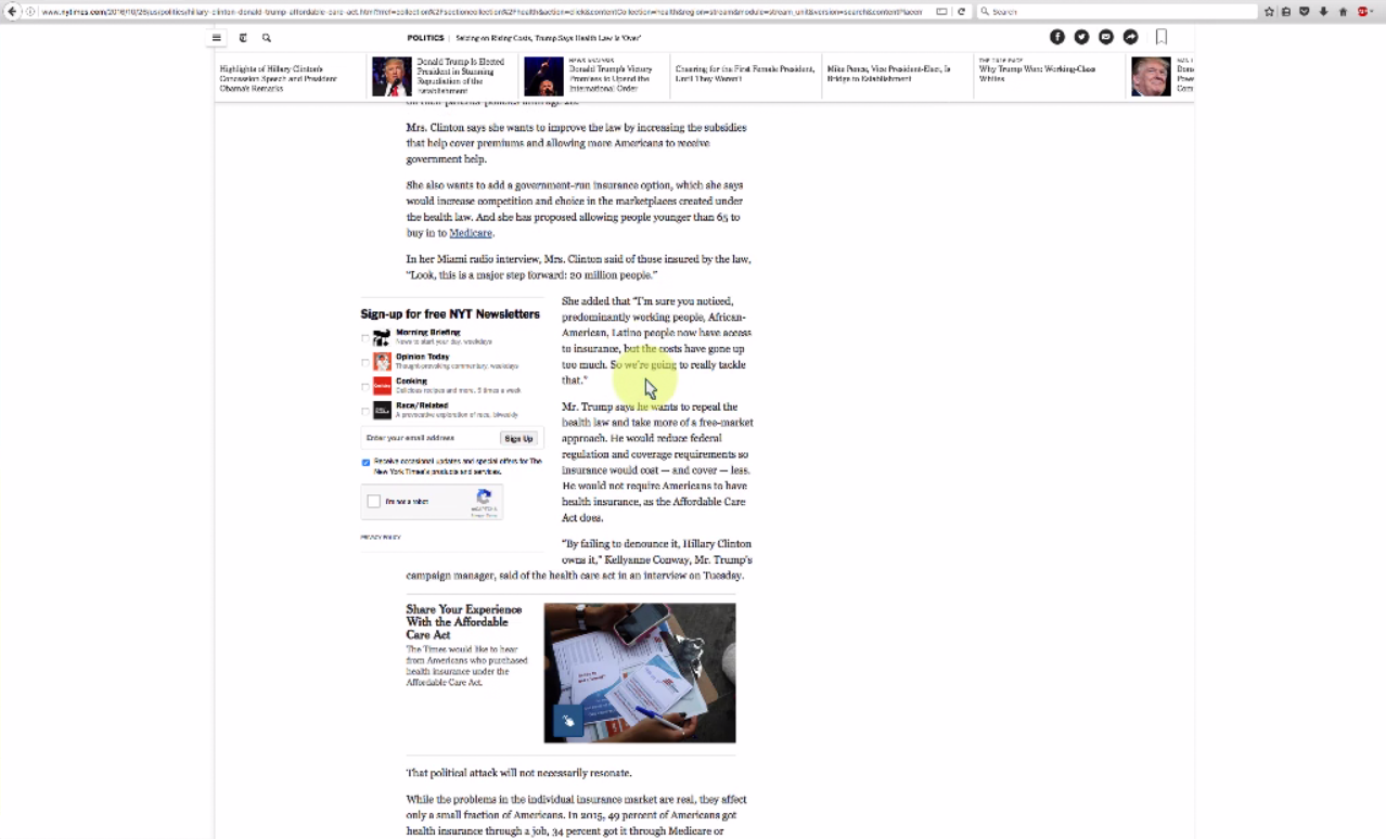 White space on the New York Times' website