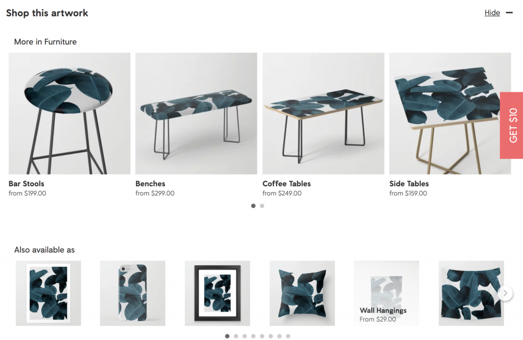Society 6 "Shop this artwork" helps shoppers find similar styles.