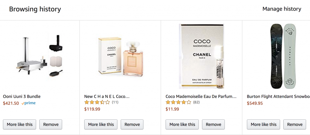 Amazon browsing history makes it easier to shop for gifts.