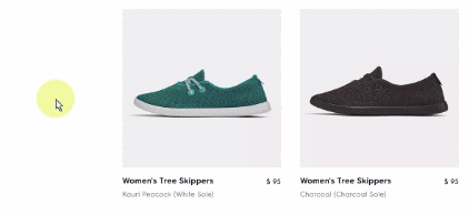 The image perspective changes when users hover over the shoe photo