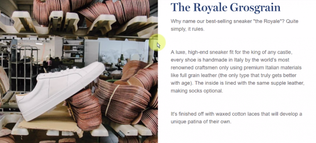 Persuasive blurb for the Royale models found all over the site