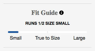 Greats "Fit Guide" showing that the shoe "runs 1/2 size small"