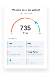 Playful illustrations are used to turn the credit score counter into a game-like experience
