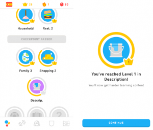 Duolingo's gamified vocab topics, levels, and checkpoints UX