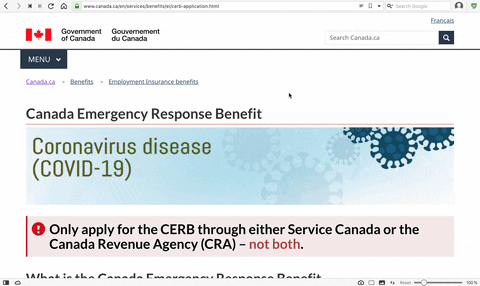 gif of the CERB page that made such a positive impact of ux