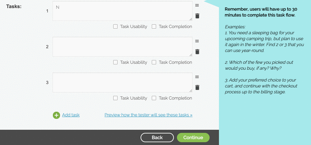 writing some ecommerce remote usability tasks for your trymyui test