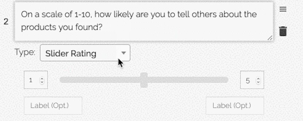 Example of a slider rating type question in a Trymata user test