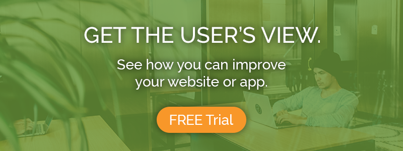 Free Trial Test Button on a green background with white text that reads "Get The User's View. See how you can improve your website or app"