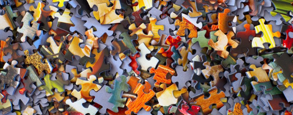 an assortment of colorful puzzle pieces