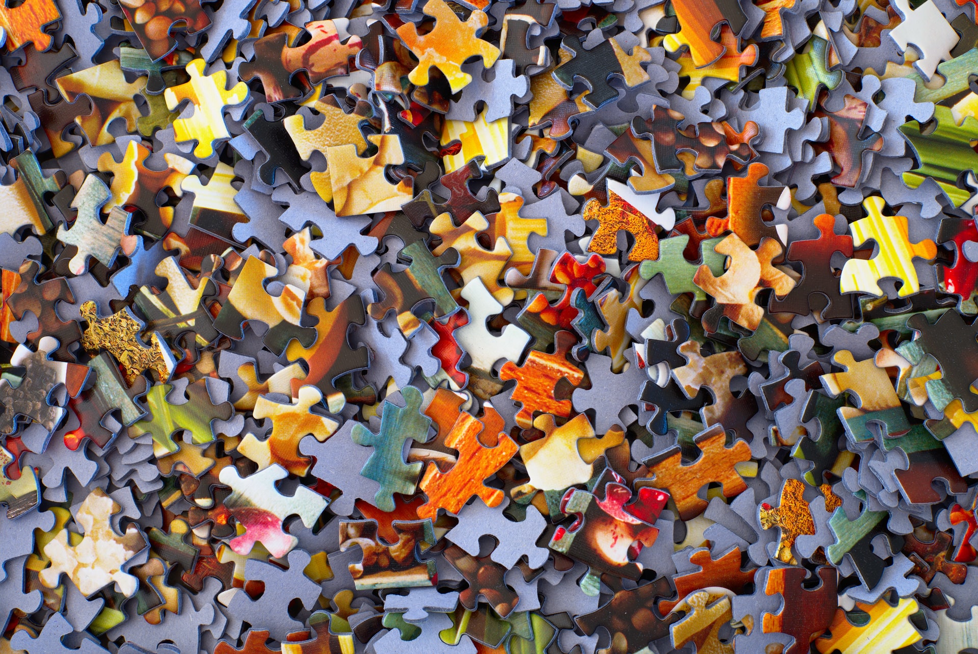 an assortment of colorful puzzle pieces