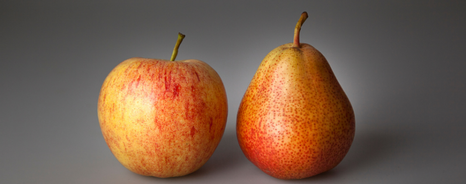 comparative usability testing header apple and pear side by side on grey background