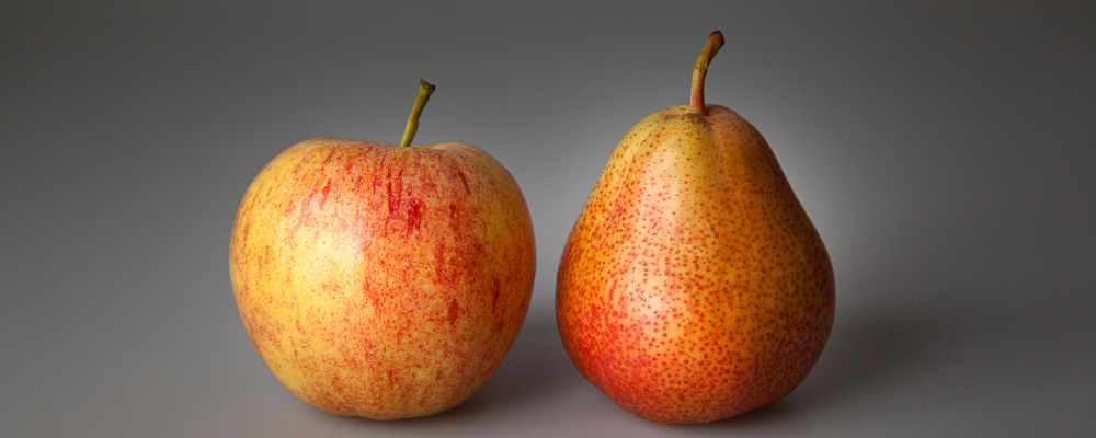 comparative usability testing header apple and pear side by side on grey background