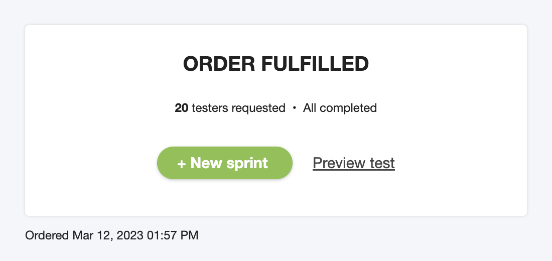 Ordering a new user testing sprint on Trymata