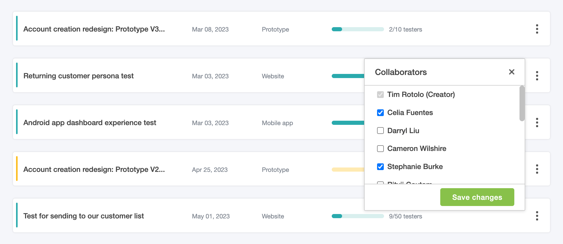 Adding collaborators on a Trymata usability test with multi-member login features