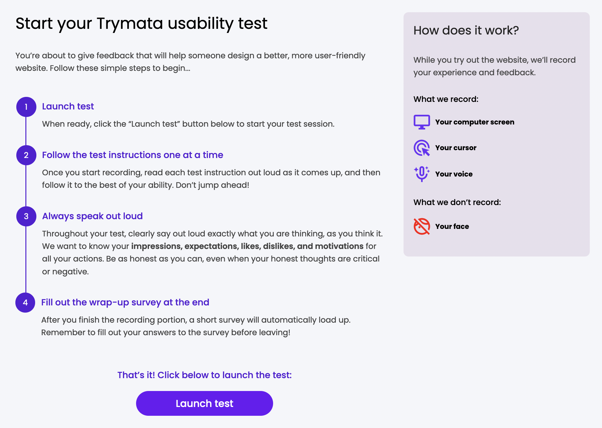 Launching a user test with Trymata's new recorder