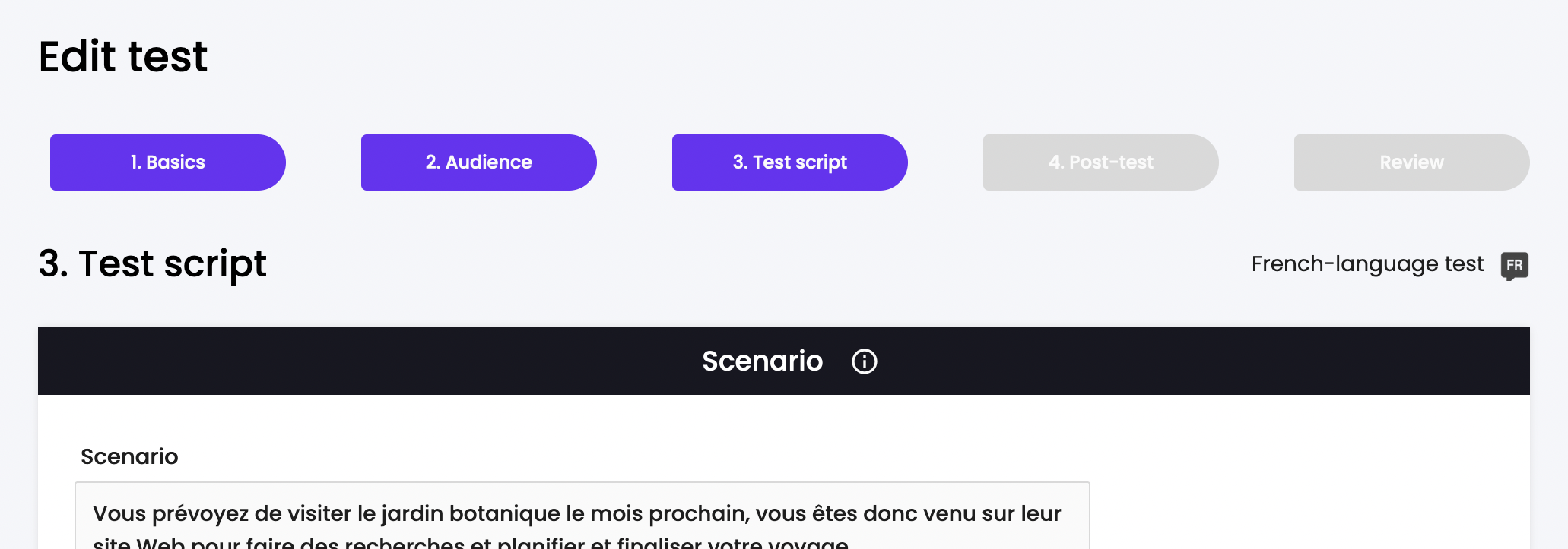 French-language indicator while editing your user test