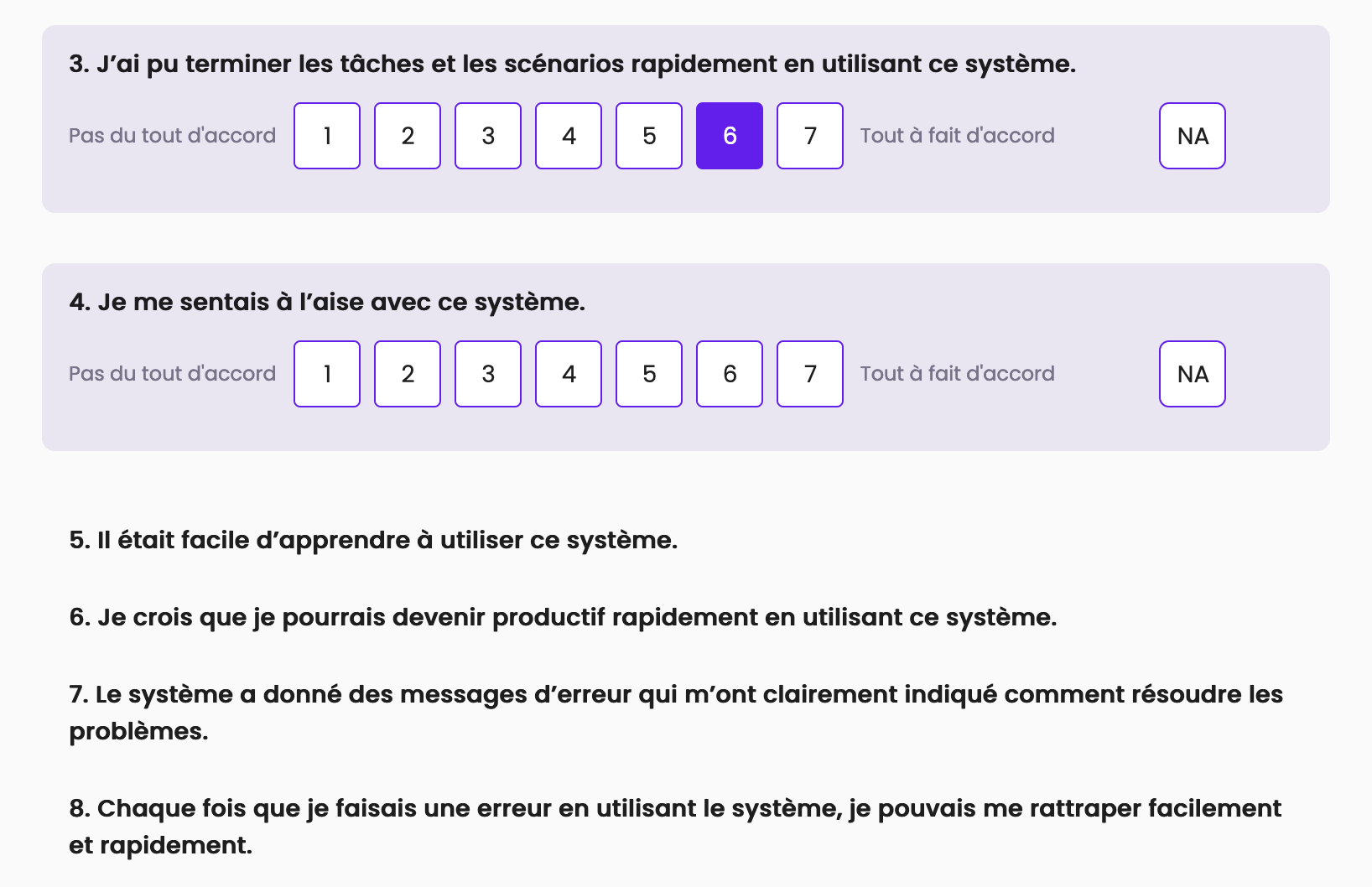 French-language translation of the PSSUQ usability survey