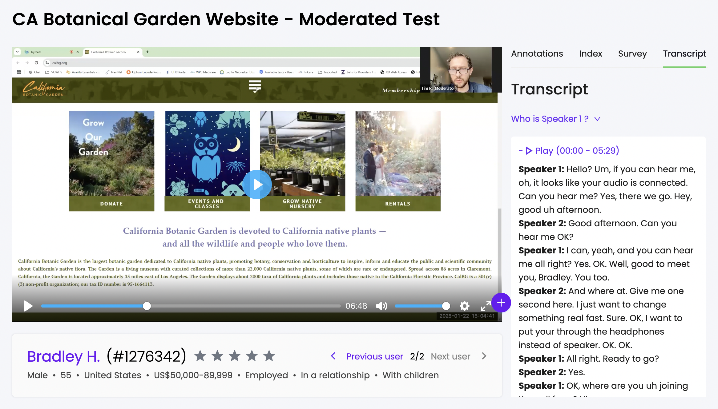 Moderated test video with multi-speaker labeled transcripts