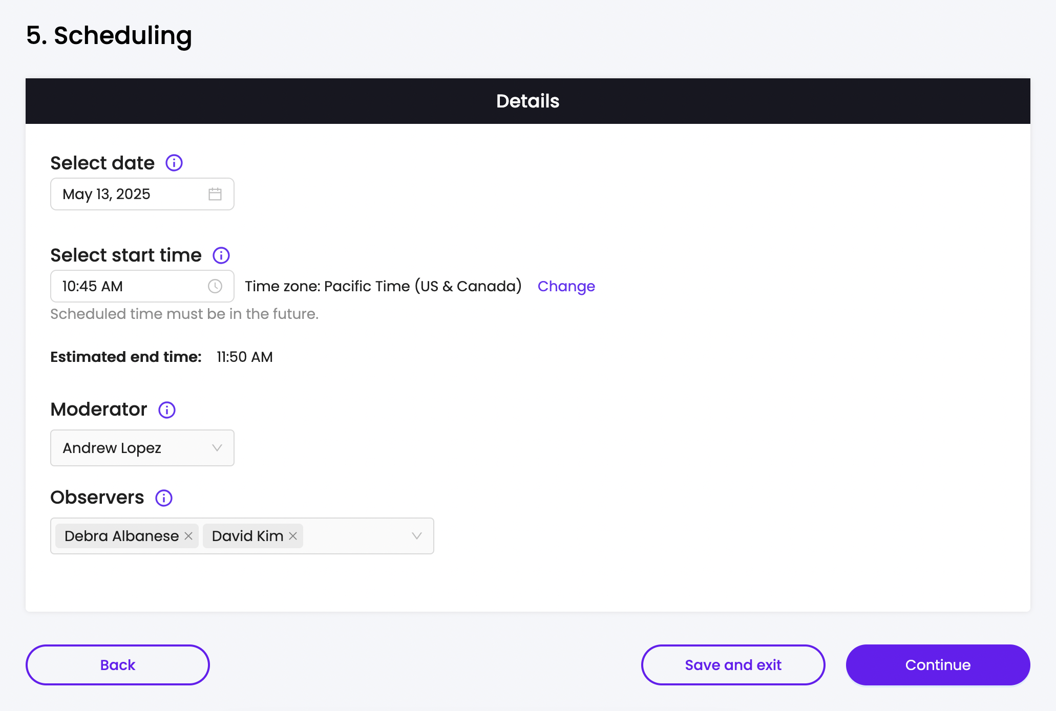 Adding observers while creating a moderated user test