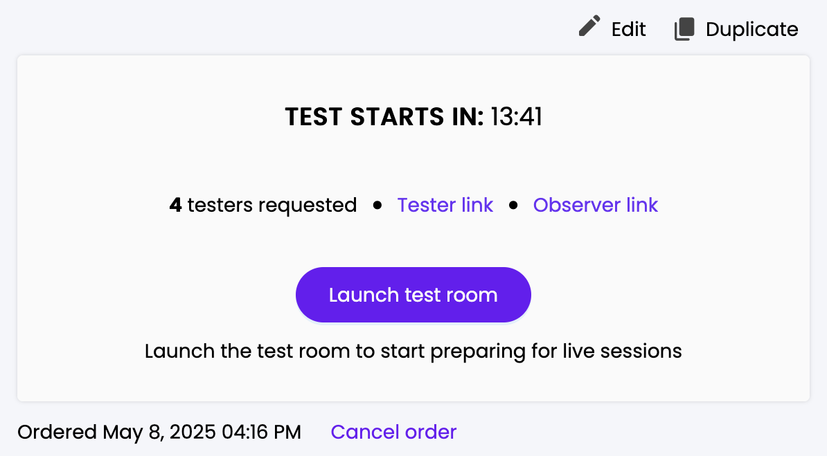 Getting the observer share link for a Trymata moderated user test