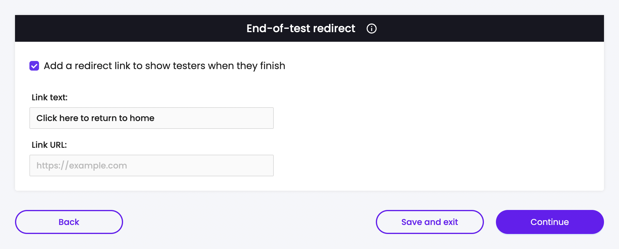 Adding an end-of-test link to your Trymata test