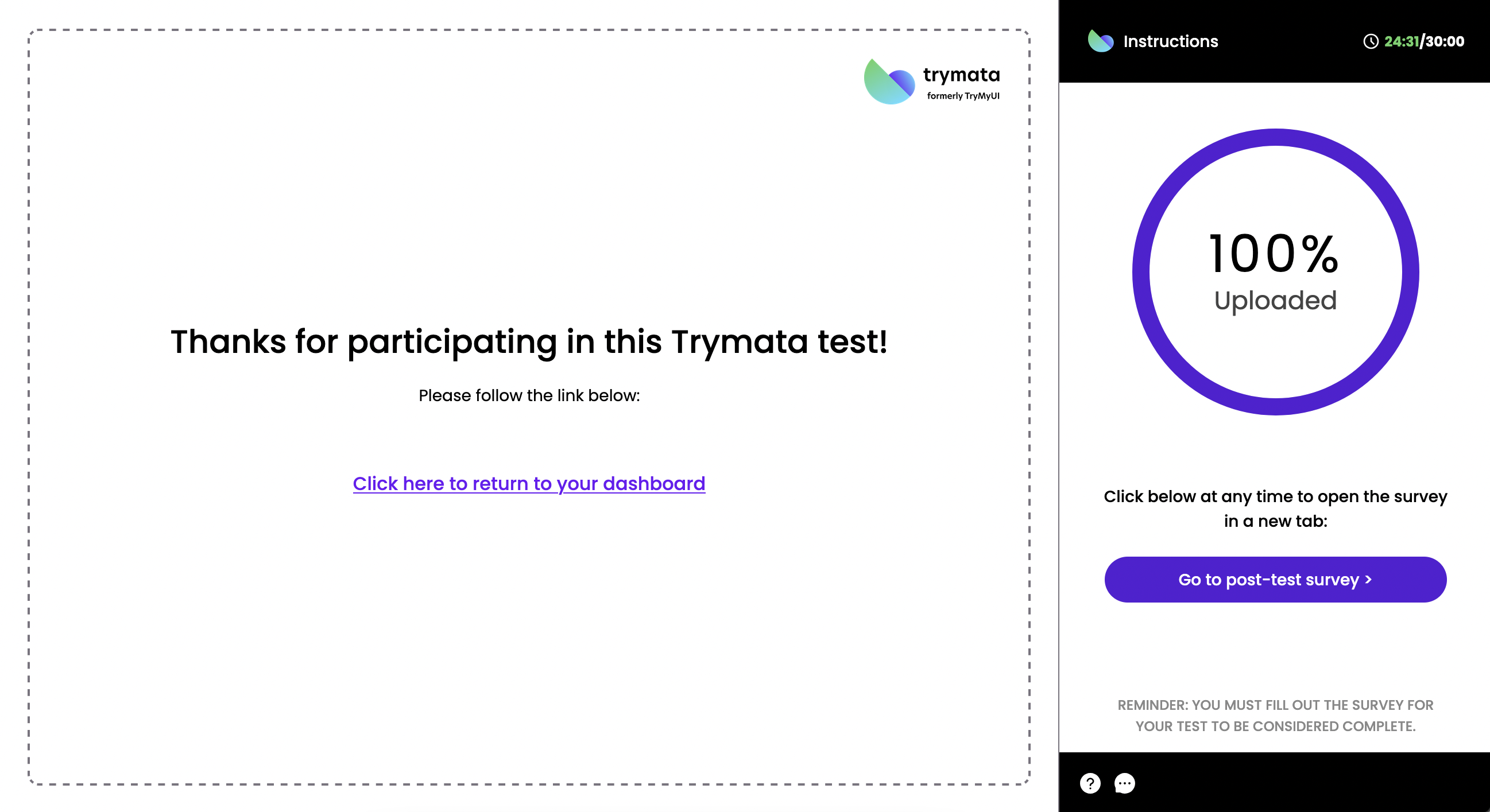 End-of-test link on the video upload page
