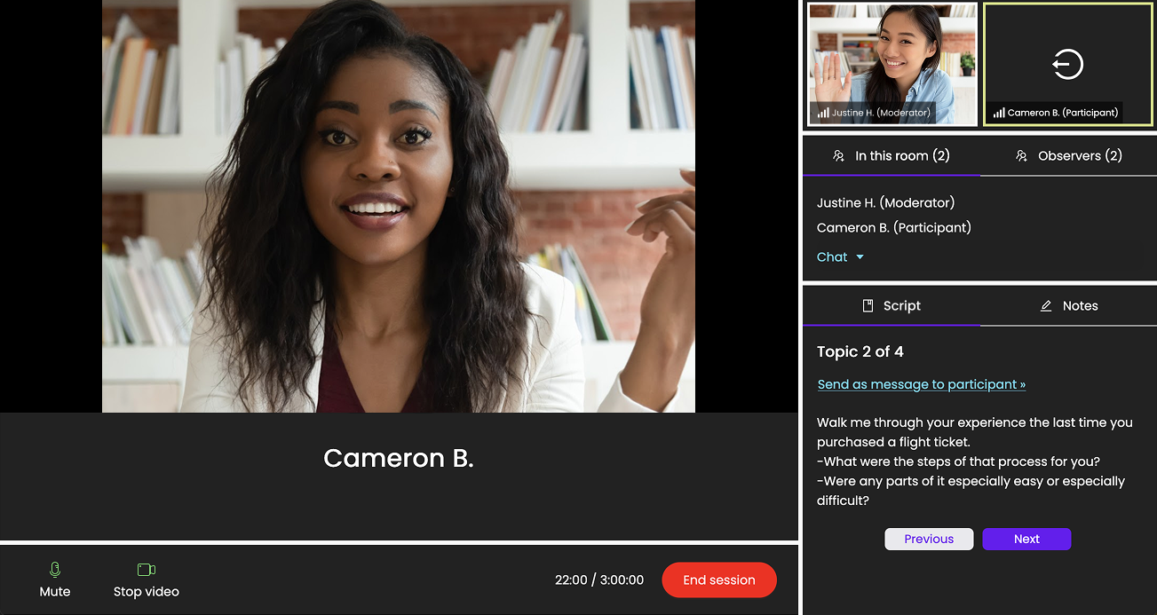 Moderator view for a Trymata IDI interview