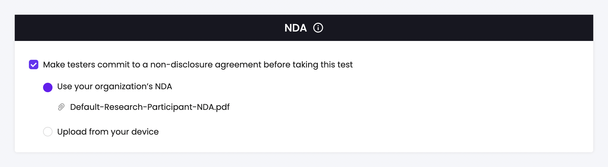 Adding the global NDA to your Trymata user test