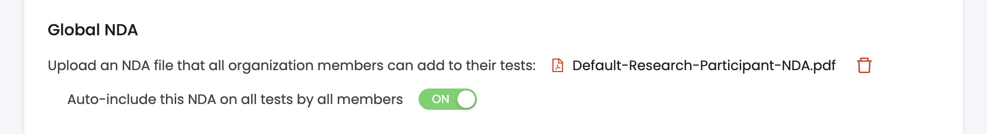 Feature settings for Trymata global NDAs
