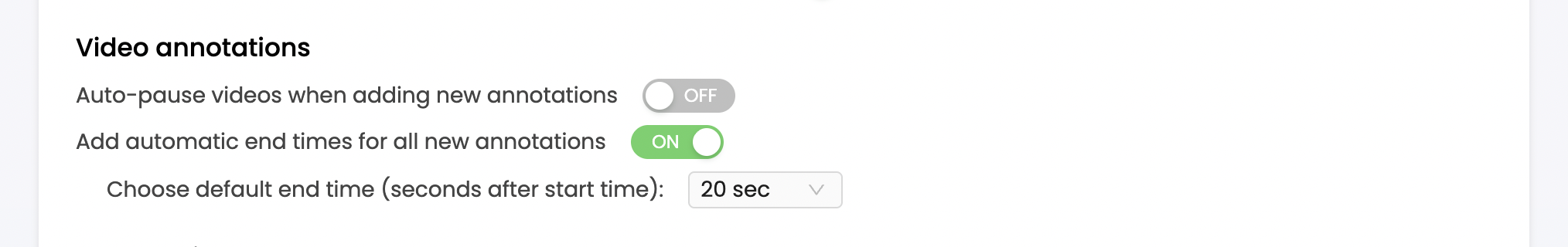 Organization settings for video annotations